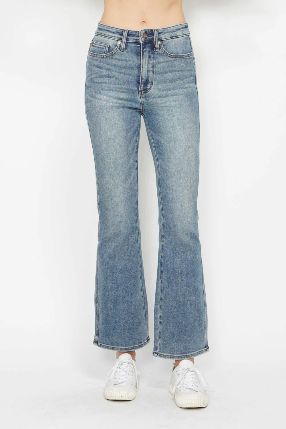Tummy Control Back Embroidered Pocketed Bootcut Jeans Plus Size in Short Inseam for Women