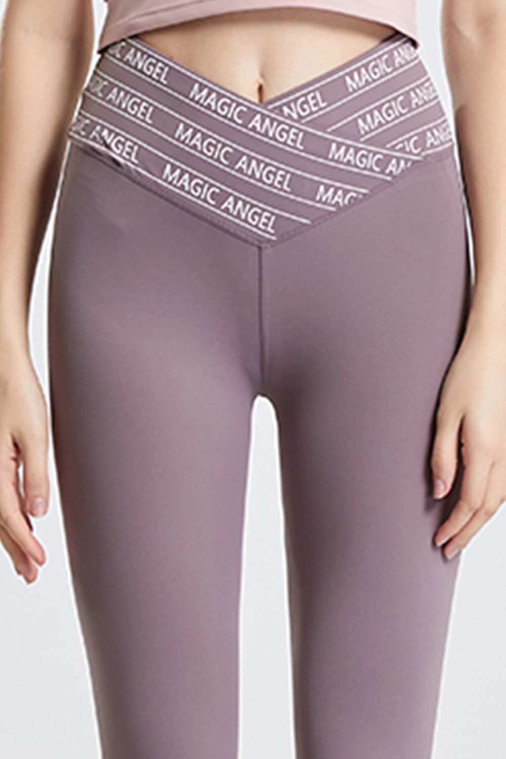 Wide Waistband Sports Pants in Mauve for Women