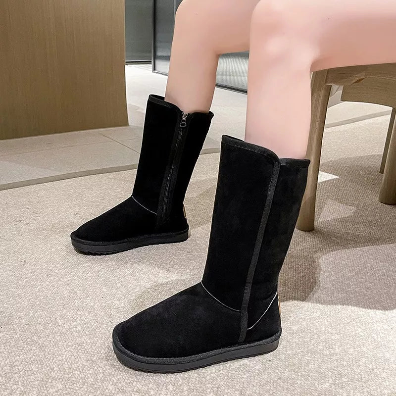 Knee-High Boots with Zipper in Silt Gray for Women