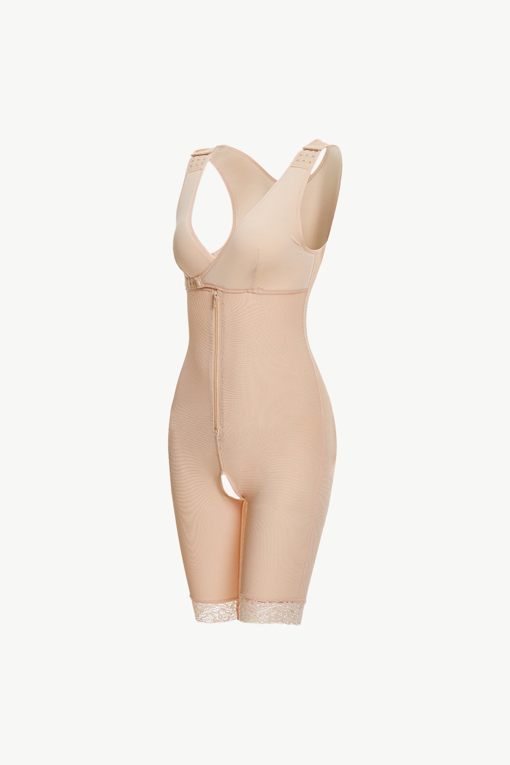 Plus Size Lace Trim Shapewear with Zipper in Black for Women