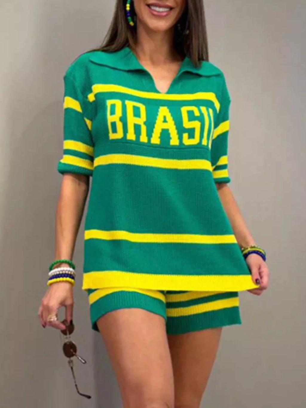 Brasil Two-Tone Top and Shorts Set in Green for Women