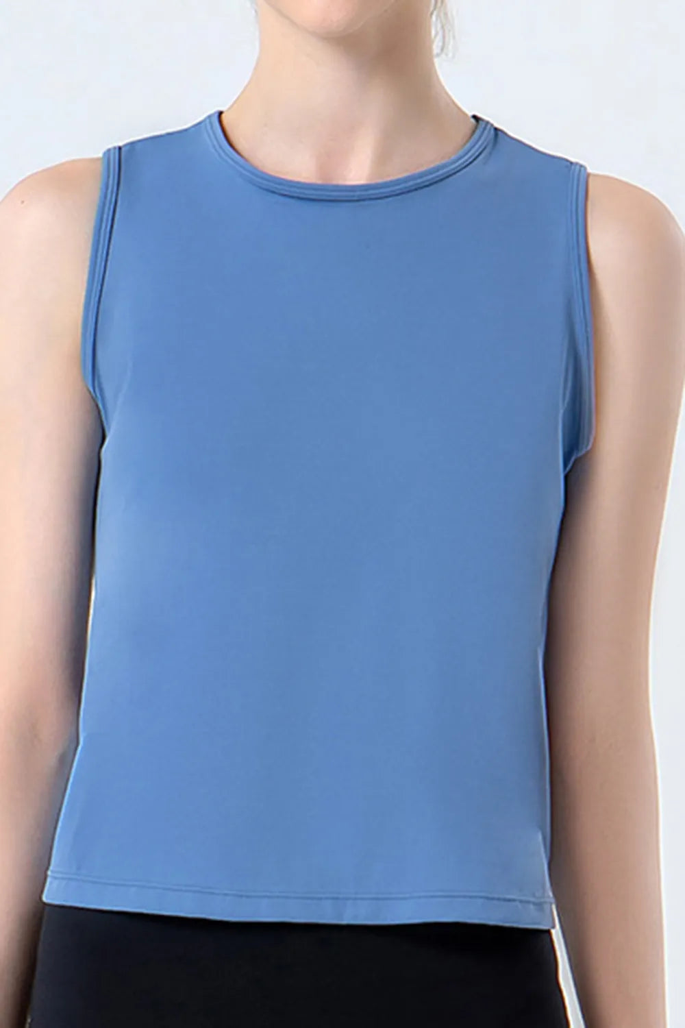 Round Neck Active Tank in Black for Women