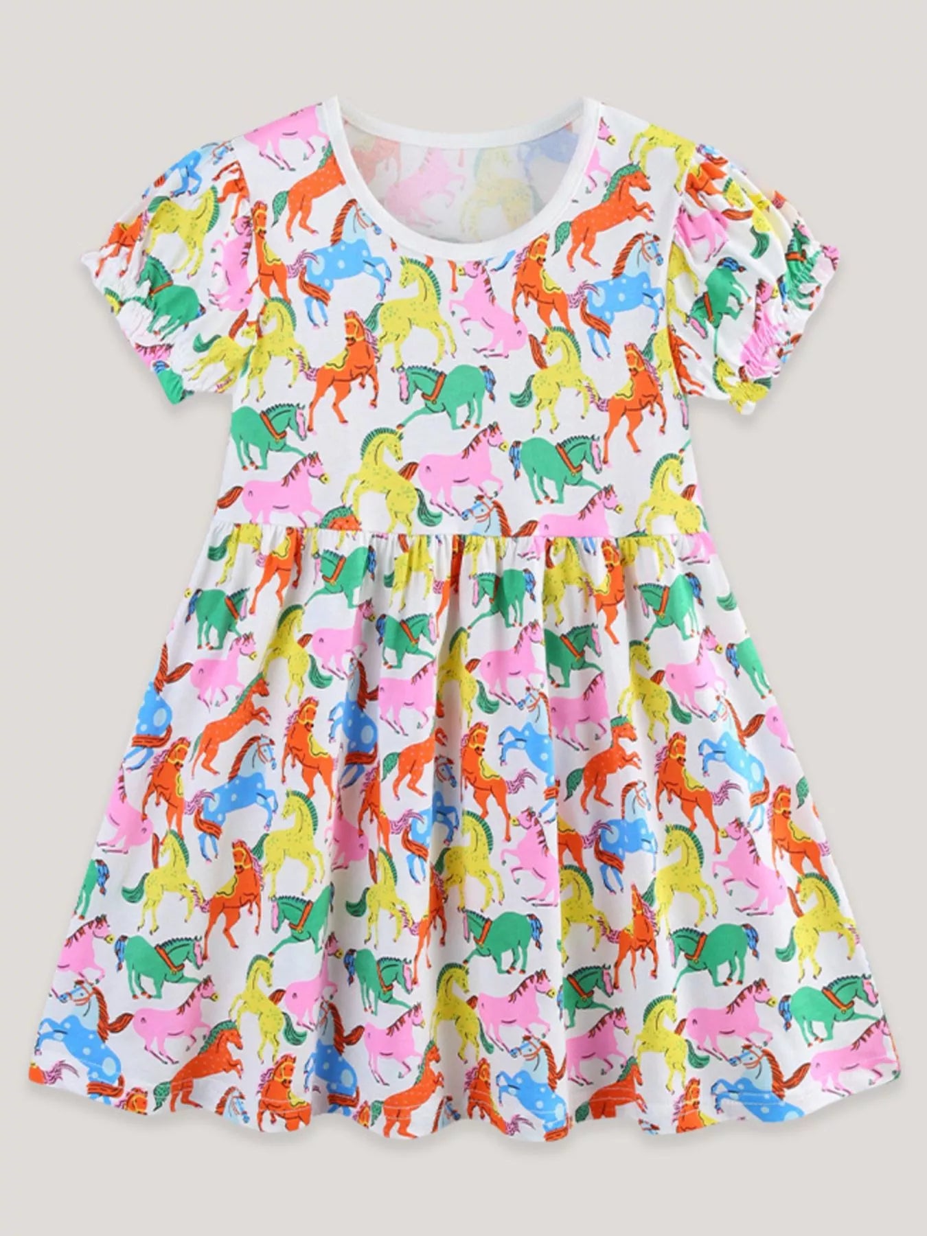 Pony Print Casual Dress in Multicolor for Girls