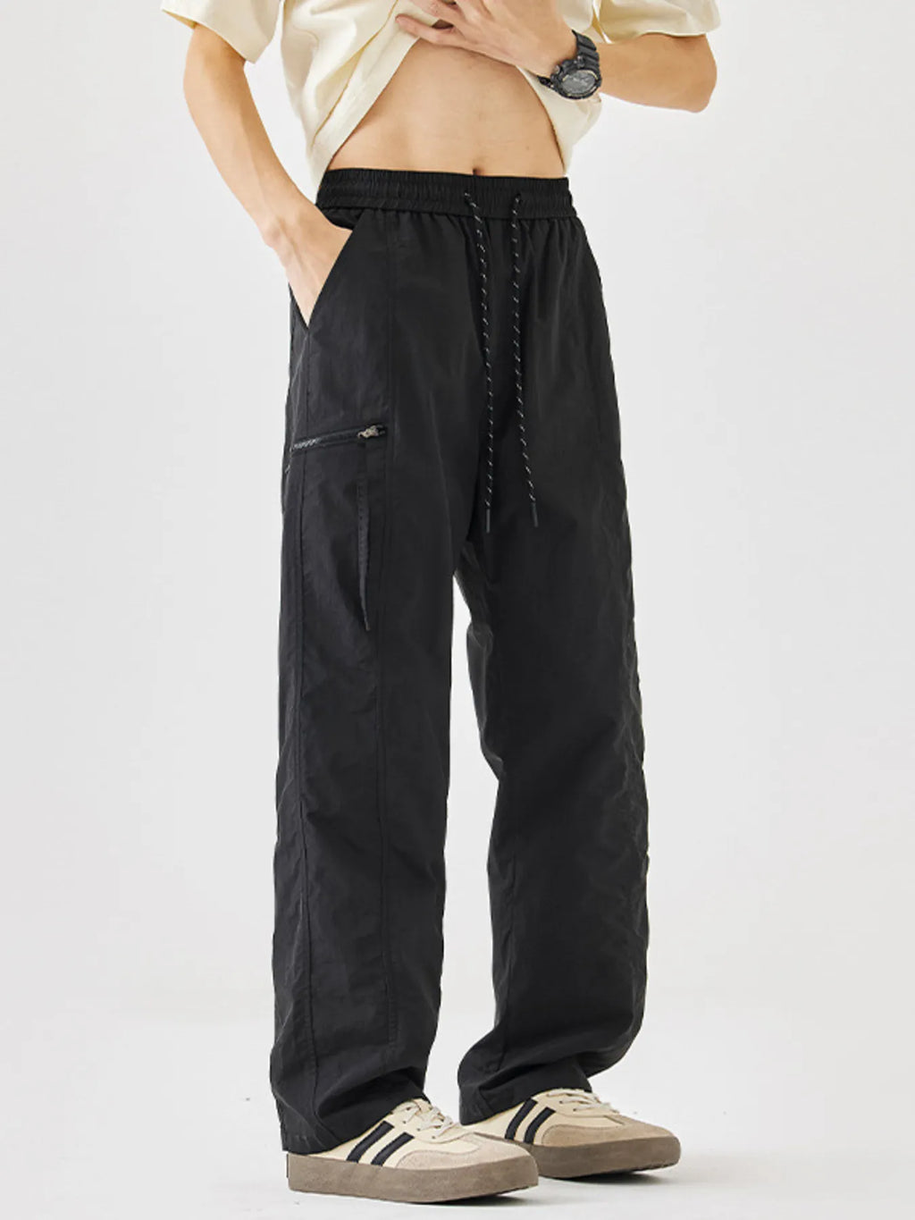 Plus Size Relaxed Fit Cargo Pants in Black for Men