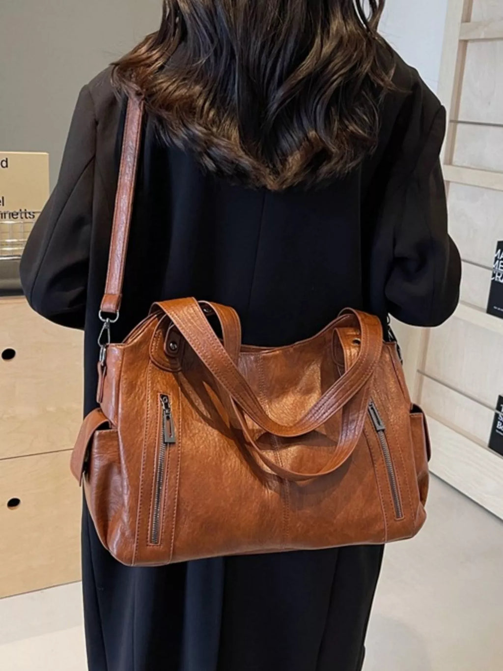 Vintage Style Zipper Front Handbag for Women