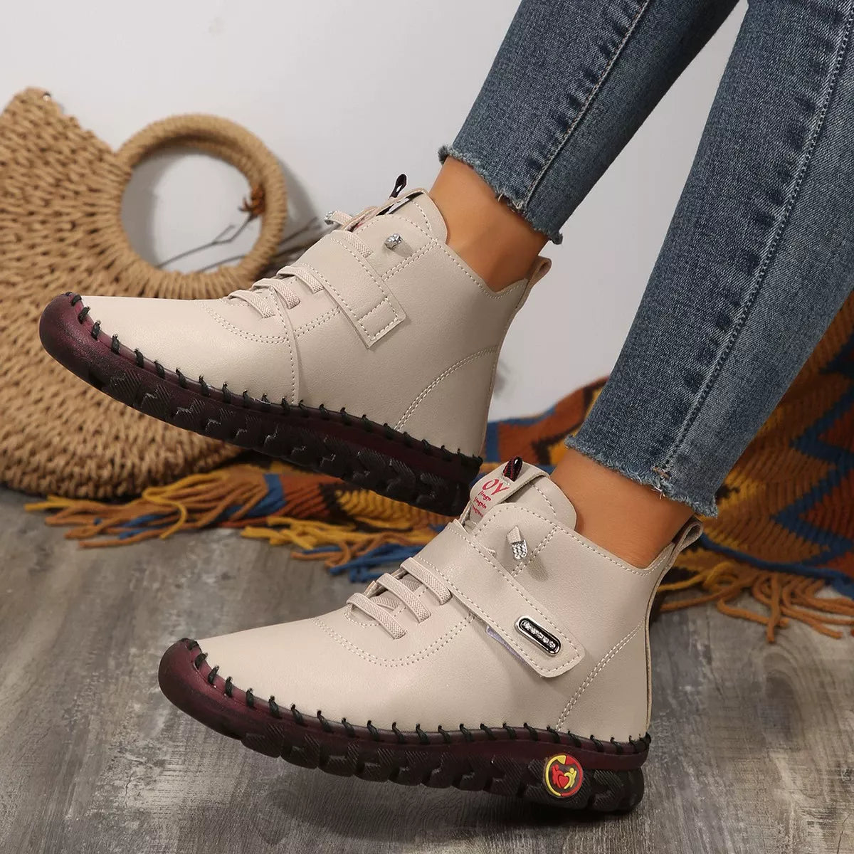 Lace Up Platform Ankle Boots in Black for Women