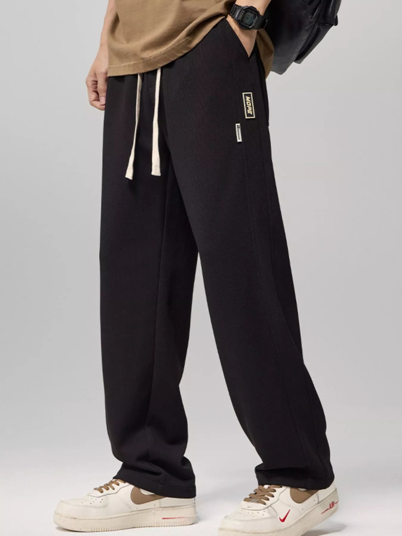 Plus Size Loose Fit Drawstring Pants in Gray for Men