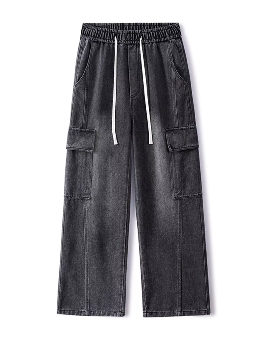 Plus Size Wash Wide Leg Cargo Jeans in Vintage Blue for Men