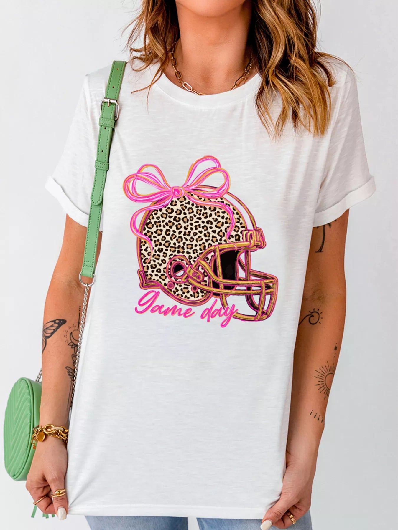 Leopard Game Day Helmet Graphic Tee in White for Women