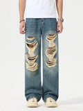 Distressed Wide Leg Jeans Plus Size in Blue for Men