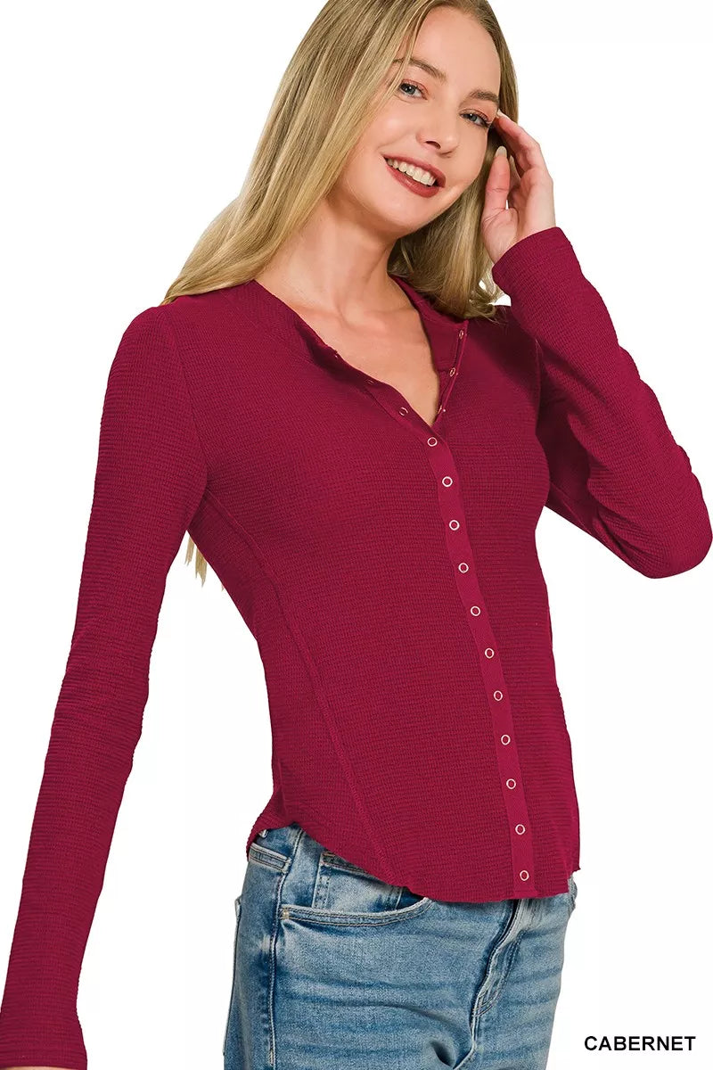 Double Knit Snap Button Shirts in Cabernet for Women