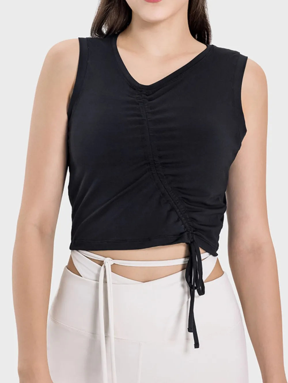 Drawstring Ruched Wide Strap Active Tank in Lavender for Women