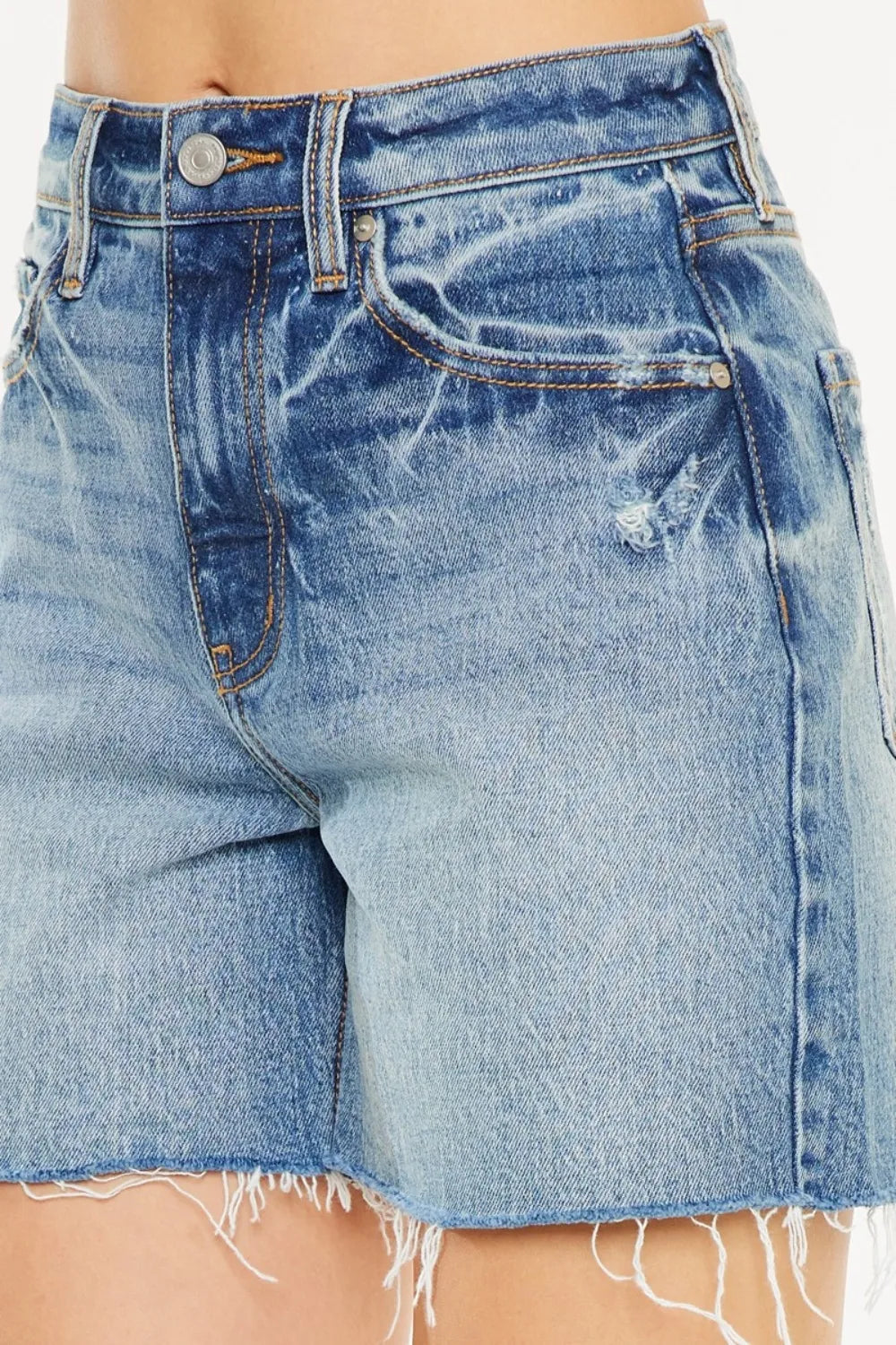 Plus Size Raw Hem High Waist Denim Shorts in Medium for Women