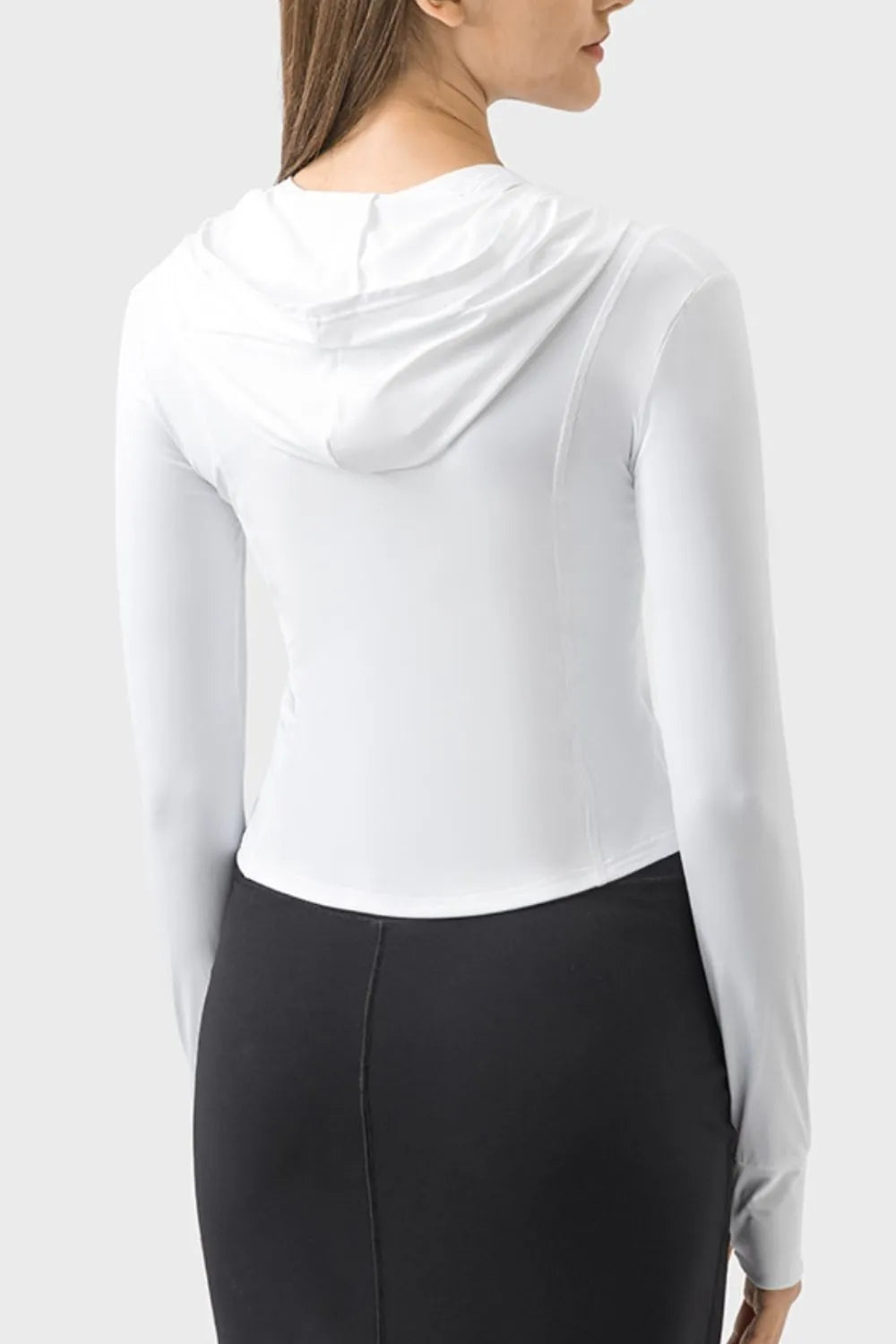 Pocketed Zip Up Hooded Long Sleeve Active Outerwear in White for Women