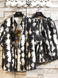 Printed Button Up Shirt and Shorts Set in Black for Men