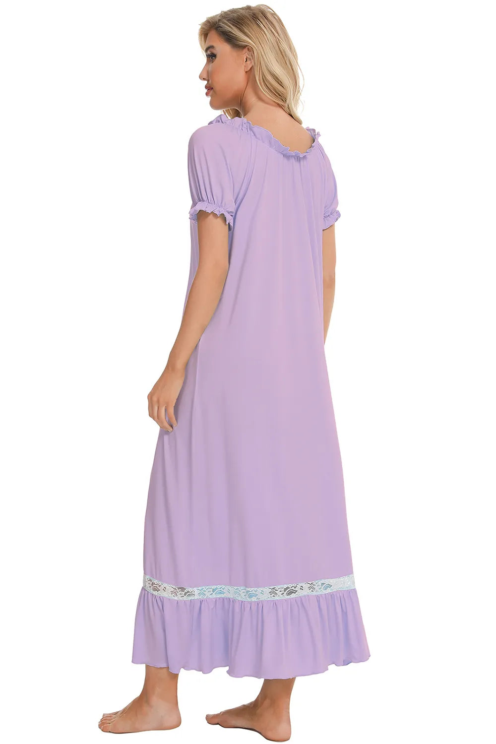 Lace Detail Short Sleeve Lounge Dress for Women
