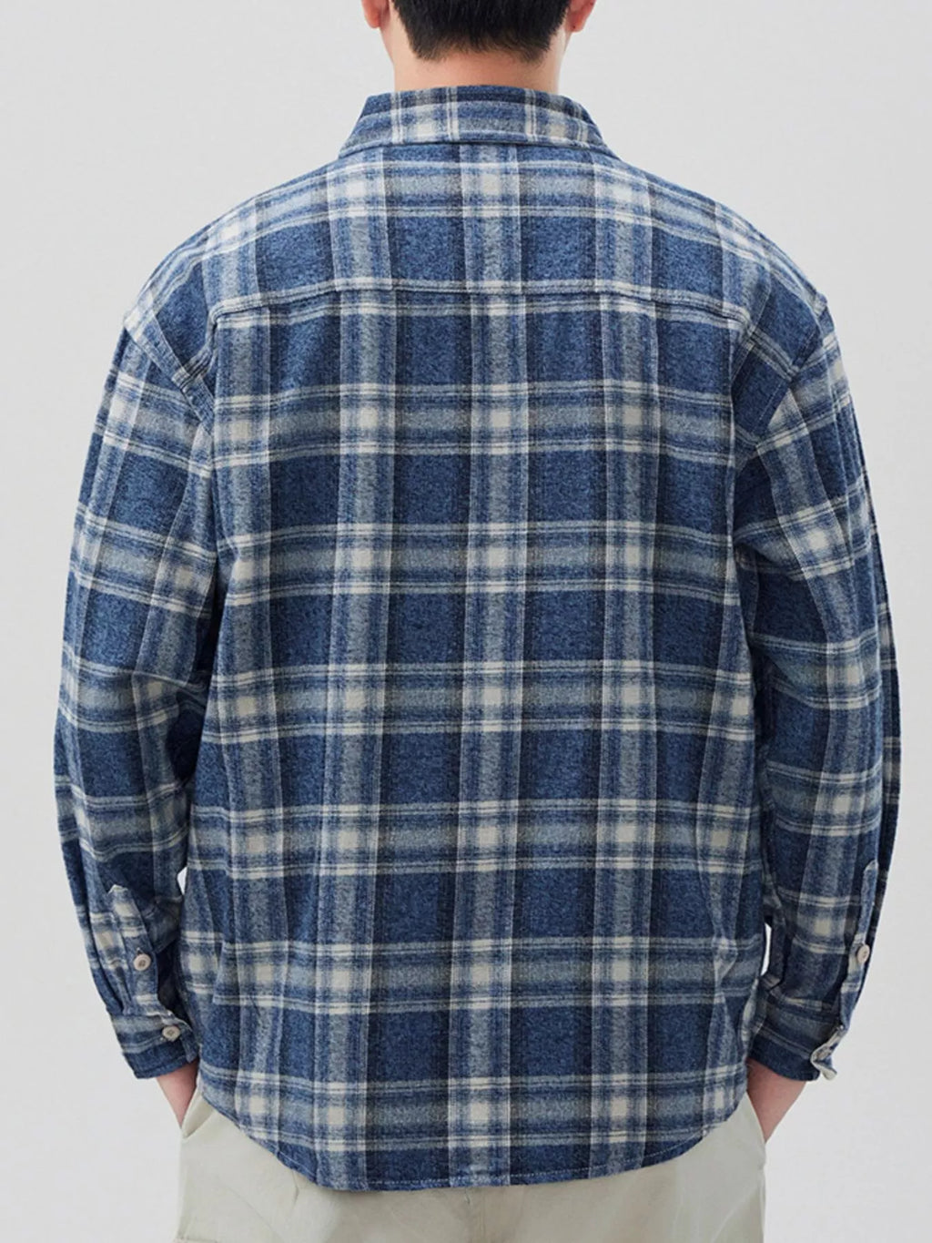 Plus Size Plaid Button Down Shirt with Contrast Pocket in Pink for Men