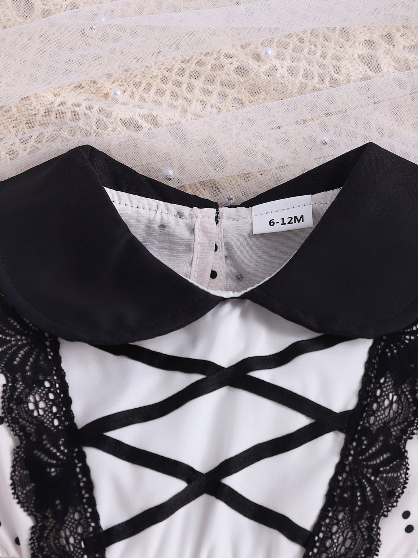 Butterfly Print Lace Trim Peter Pan Collar Dress in White for Girls