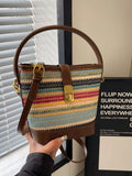 Striped Bucket Crossbody Bag for Women