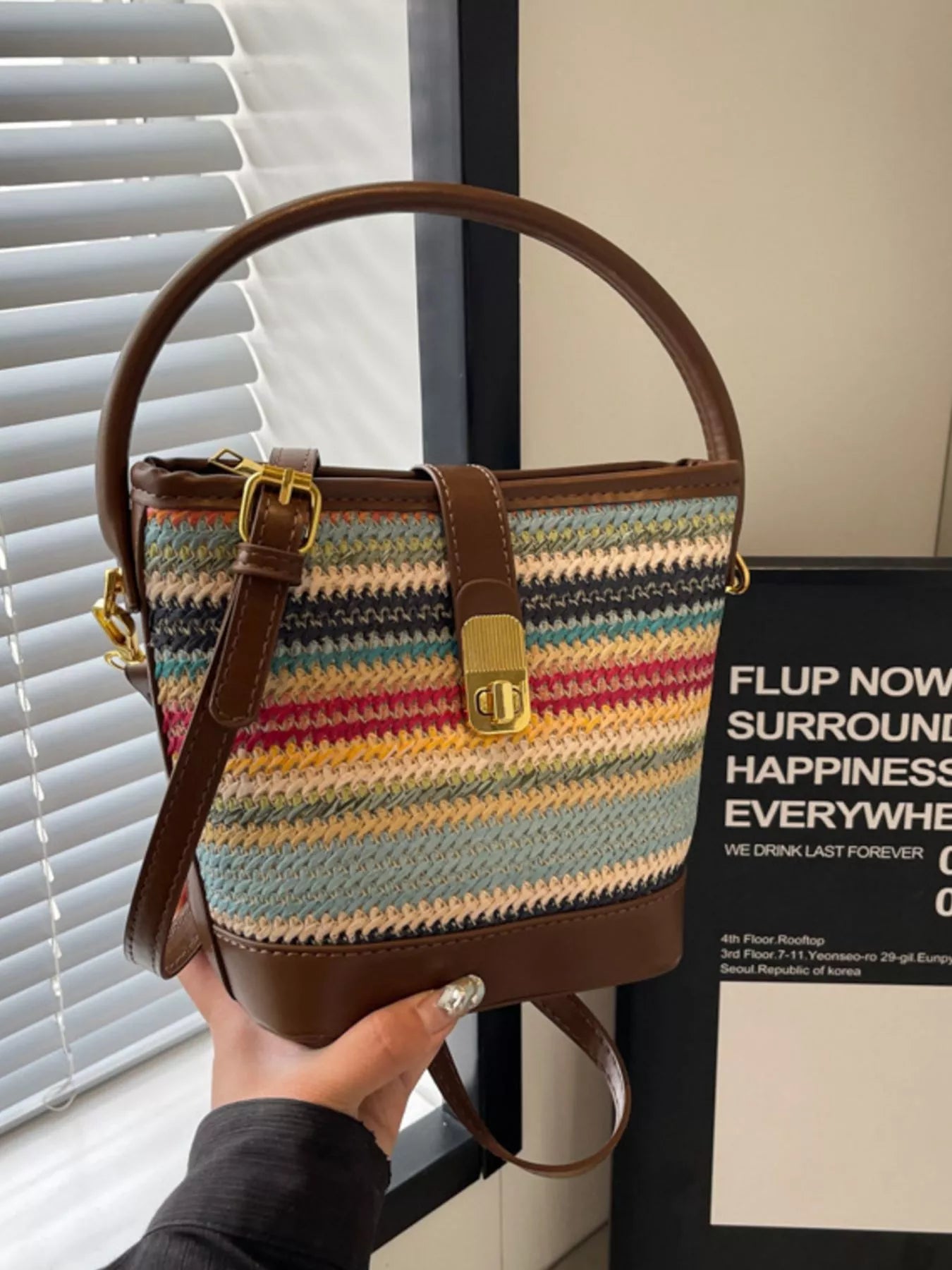 Striped Bucket Crossbody Bag for Women