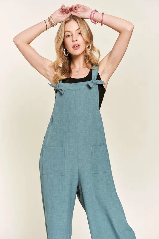 Knotted Wide Strap Wide Leg Overalls for Women