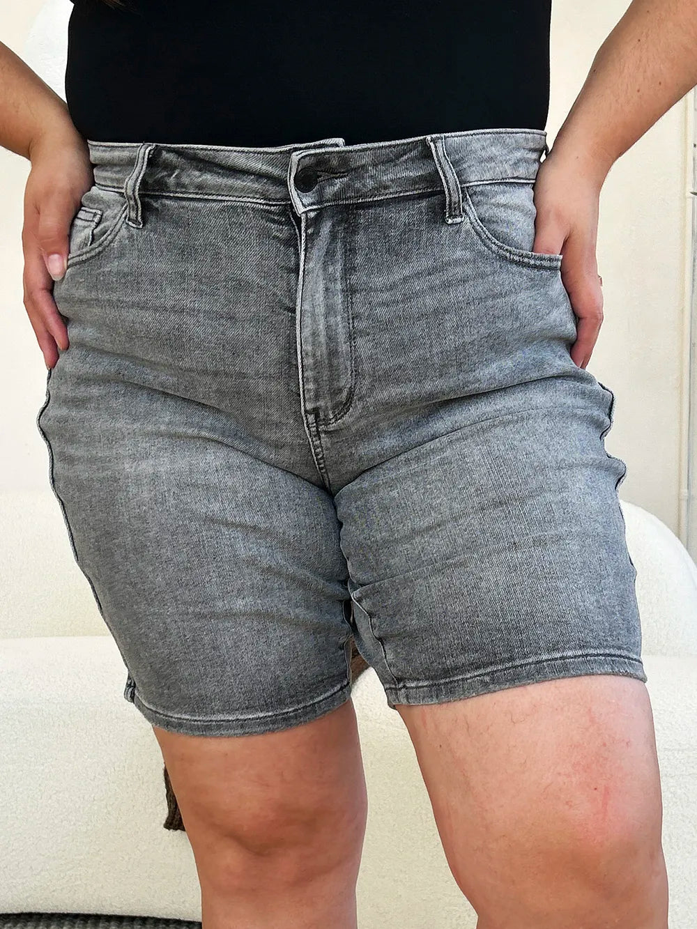 Plus Size High Waist Washed Denim Shorts for Women