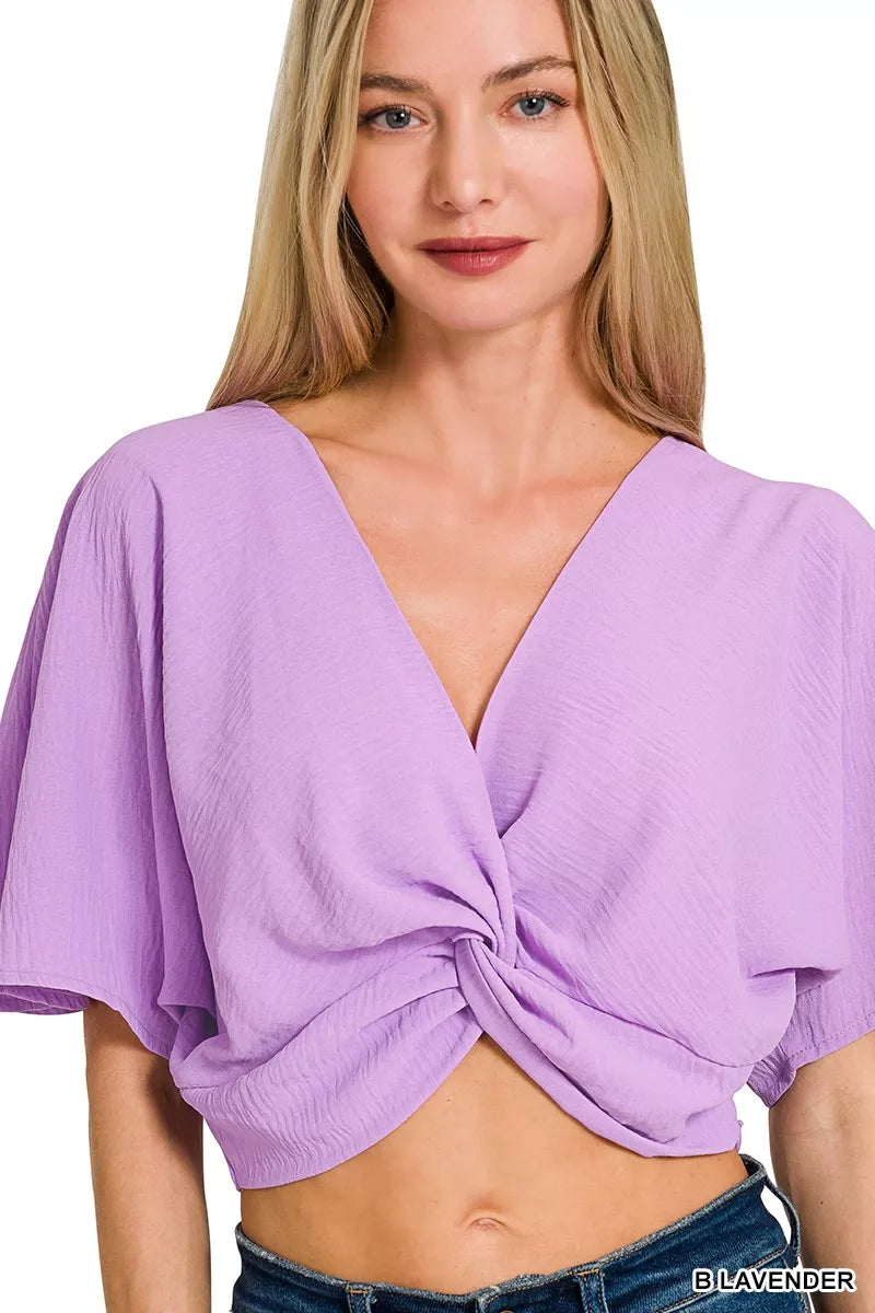 Woven Airflow Twisted Top & Wide Leg Pants Set for Women