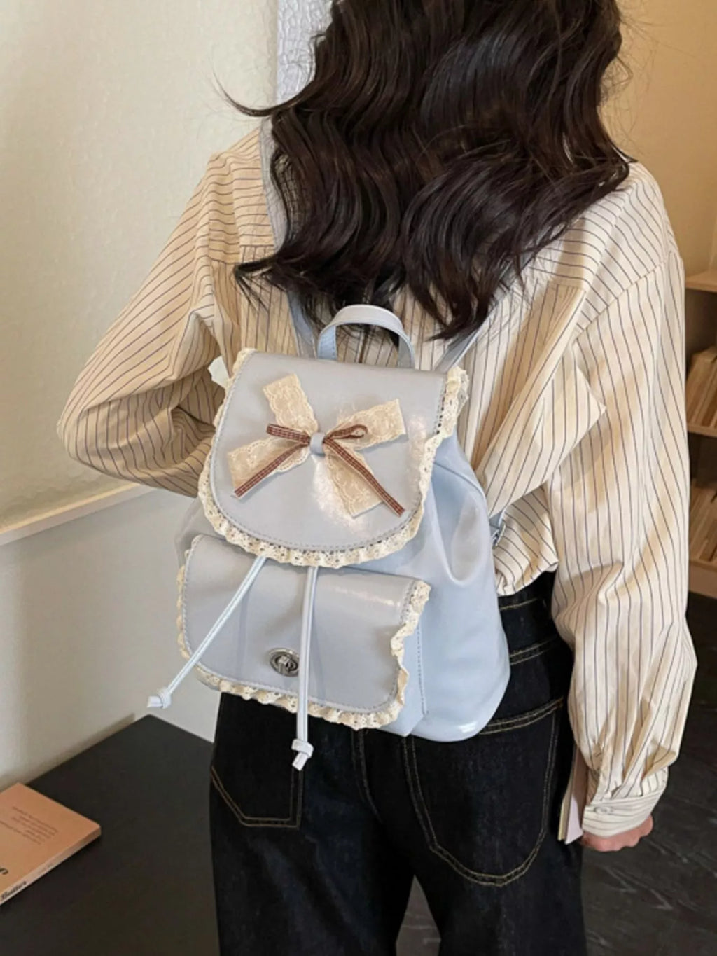 Lace Trim Bow Decor Backpack Bag for Women
