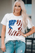 Us Flag Graphic Round Neck Tee in White for Women