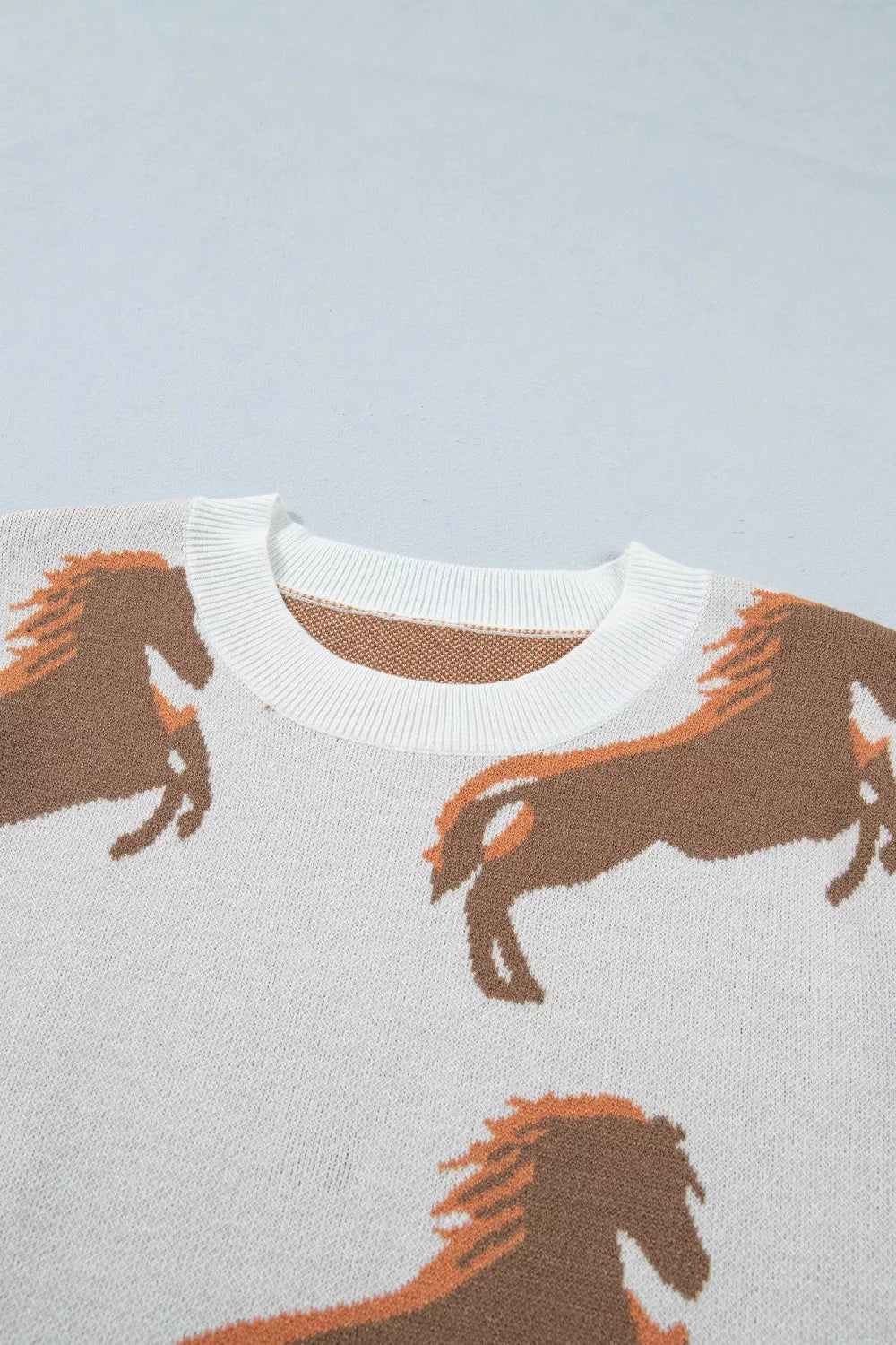 Western Horse Short Puff Sleeve Sweater for Women