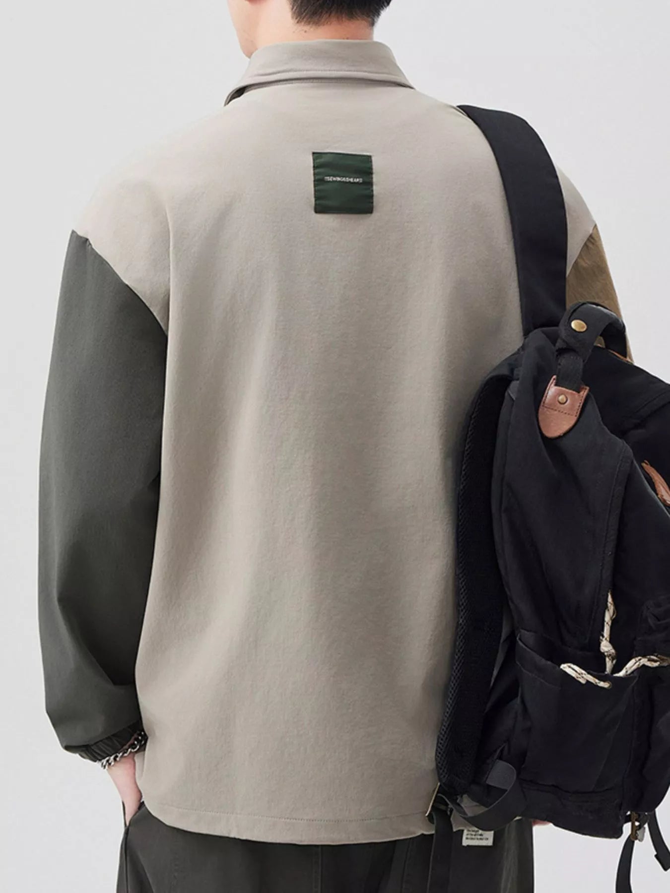 Plus Size Color Block Button Detail Polo in Coffee Color for Men