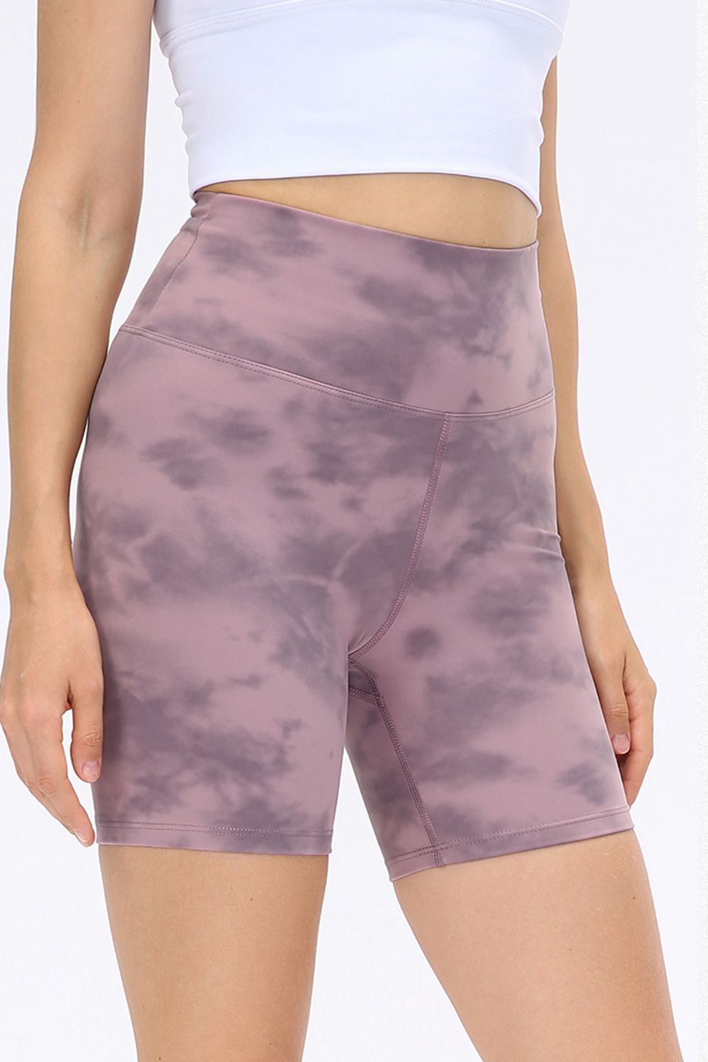 Wide Waistband Sports Shorts in Matcha Green in Mauve for Women