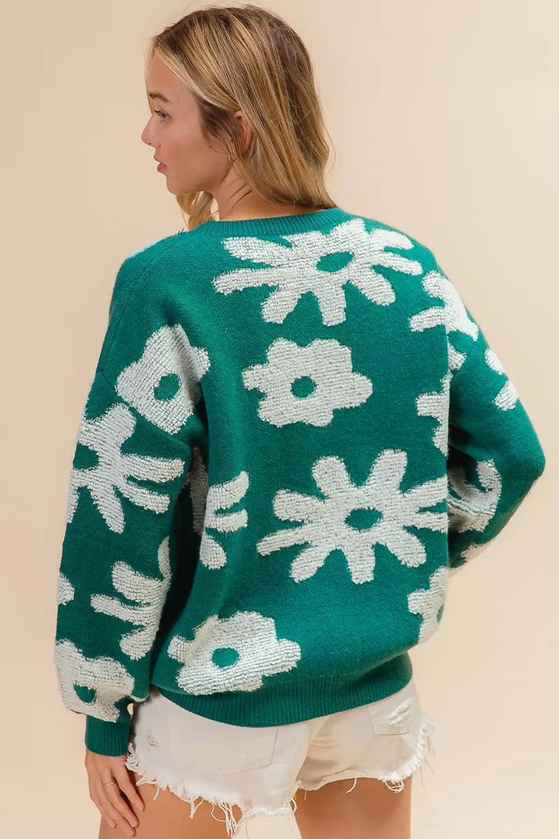 Flower Pattern Long Sleeves Sweater Top for Women