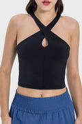 Crisscross Grecian Neck Active Cami in Black for Women