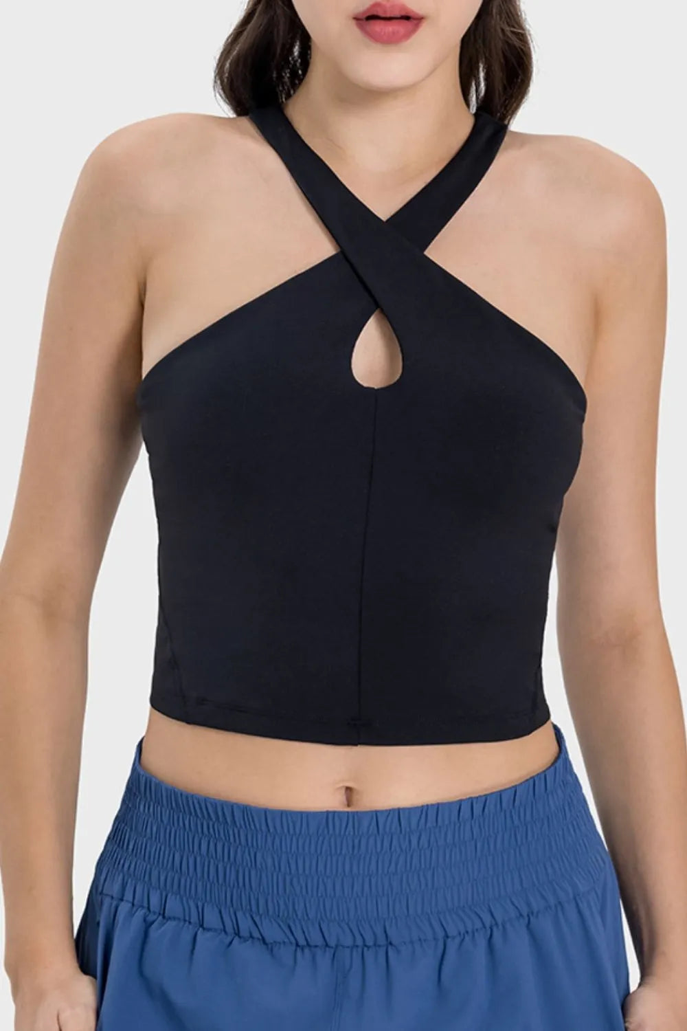Crisscross Grecian Neck Active Cami in Black for Women