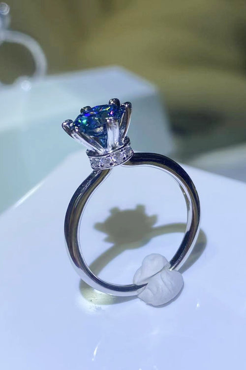 1 Carat Moissanite 6-Prong Solitaire Ring in Blue for Women