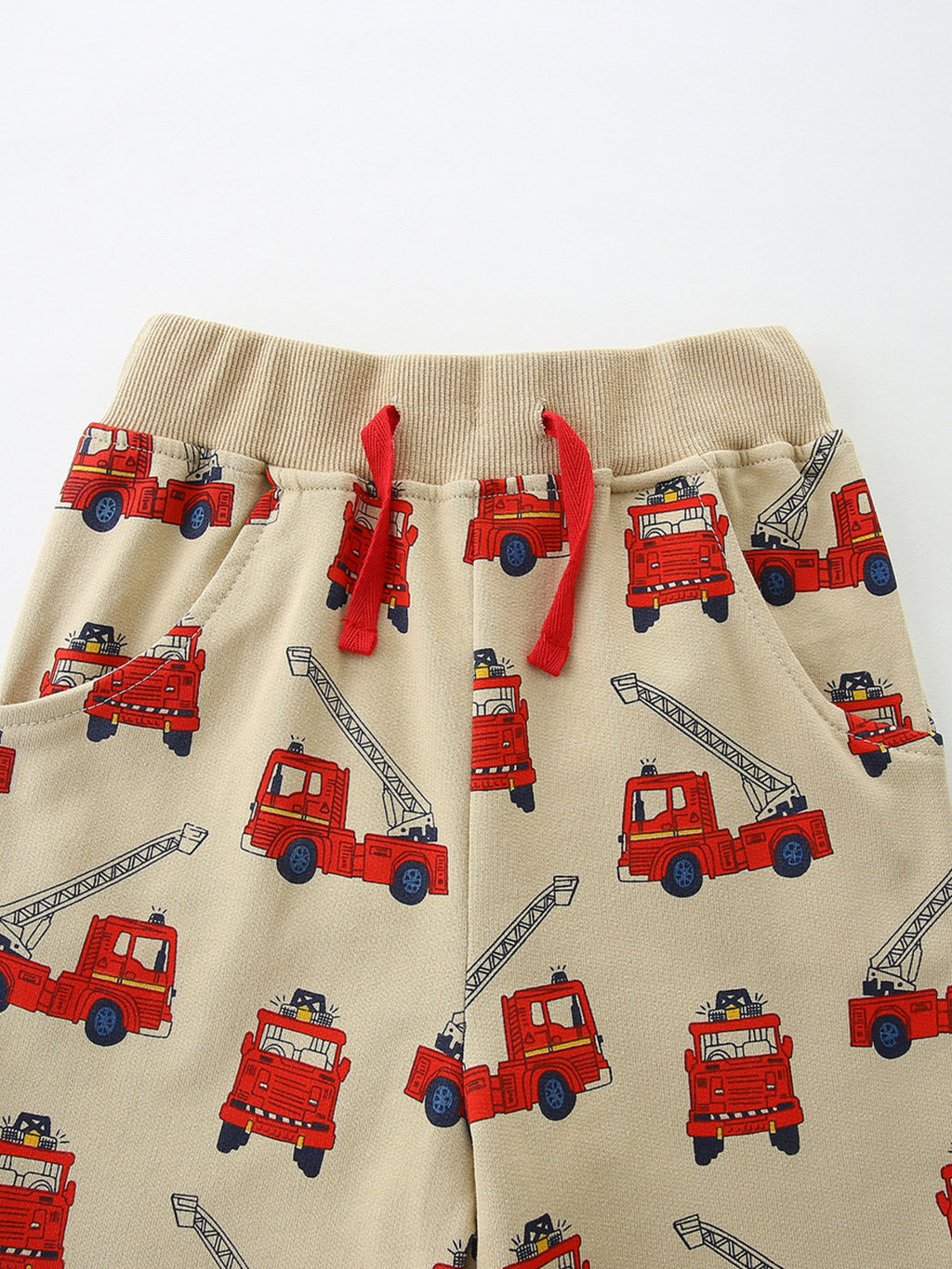 Tractor & Firetruck Print Casual Tee and Shorts Set in Orange for Boys