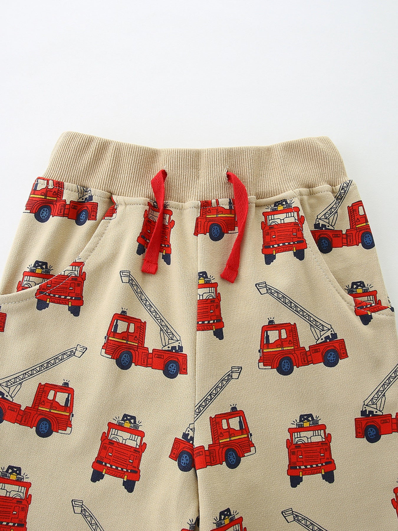 Tractor & Firetruck Print Casual Tee and Shorts Set in Orange for Boys