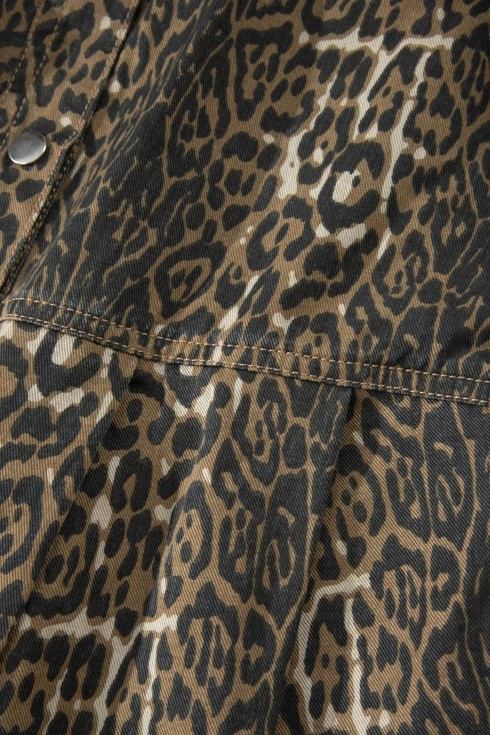 Leopard Print Puff Sleeve Denim Dress for Women