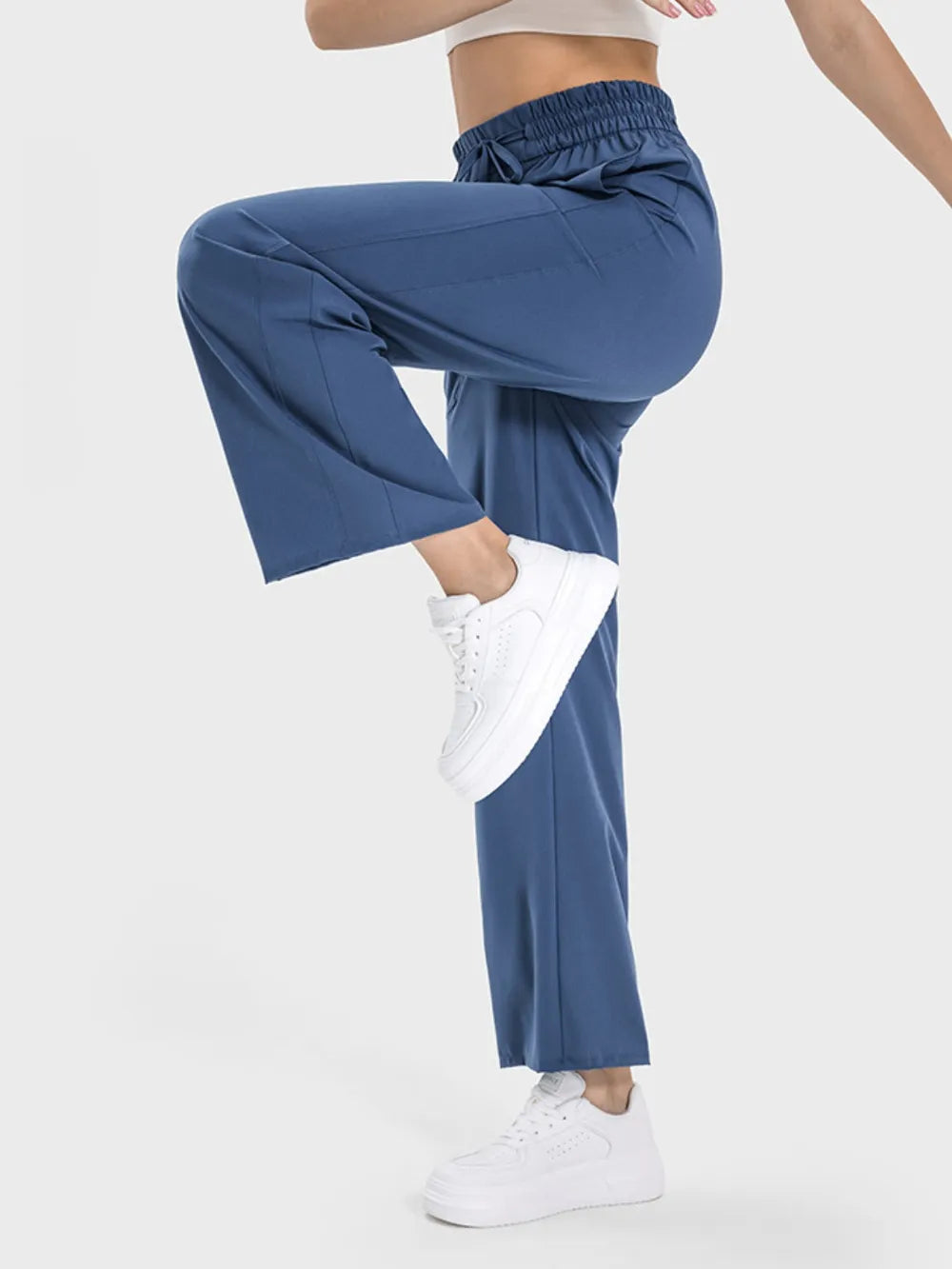 Drawstring Pocketed Active Pants in Charcoal for Women