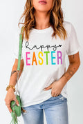 Happy Easter Round Neck Short Sleeve T-Shirt in Classic in White for Women
