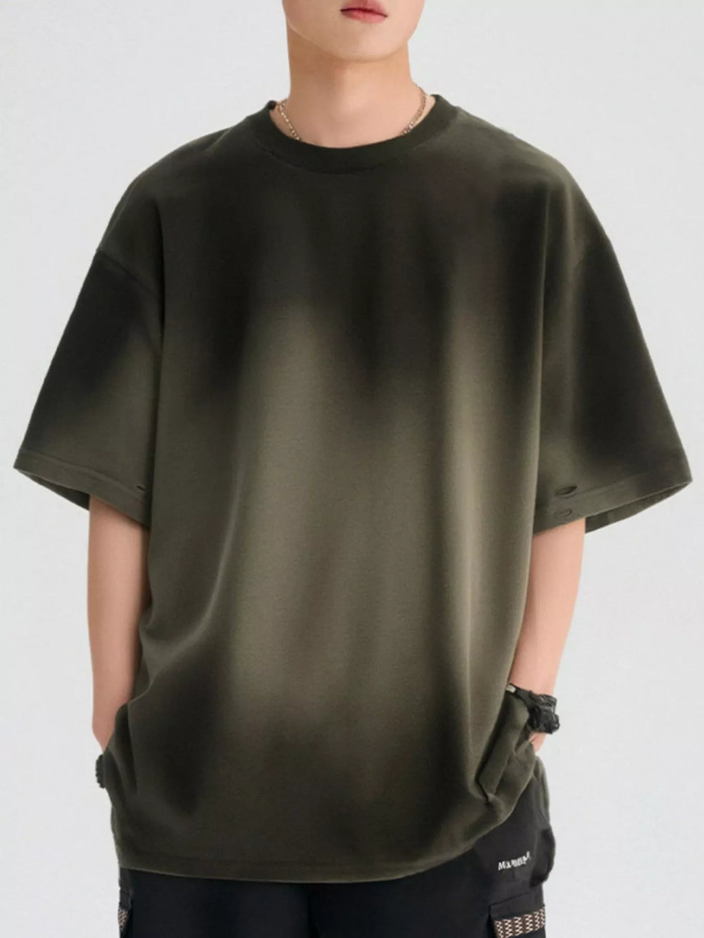 Gradient Round Neck Oversized T-Shirt in Army Green for Men