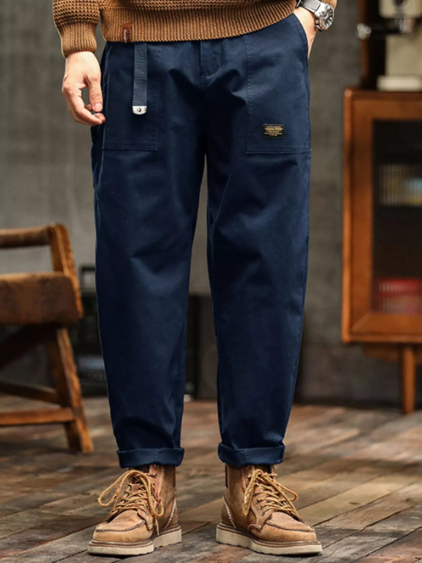 Wide Leg Pants in Khaki for Men