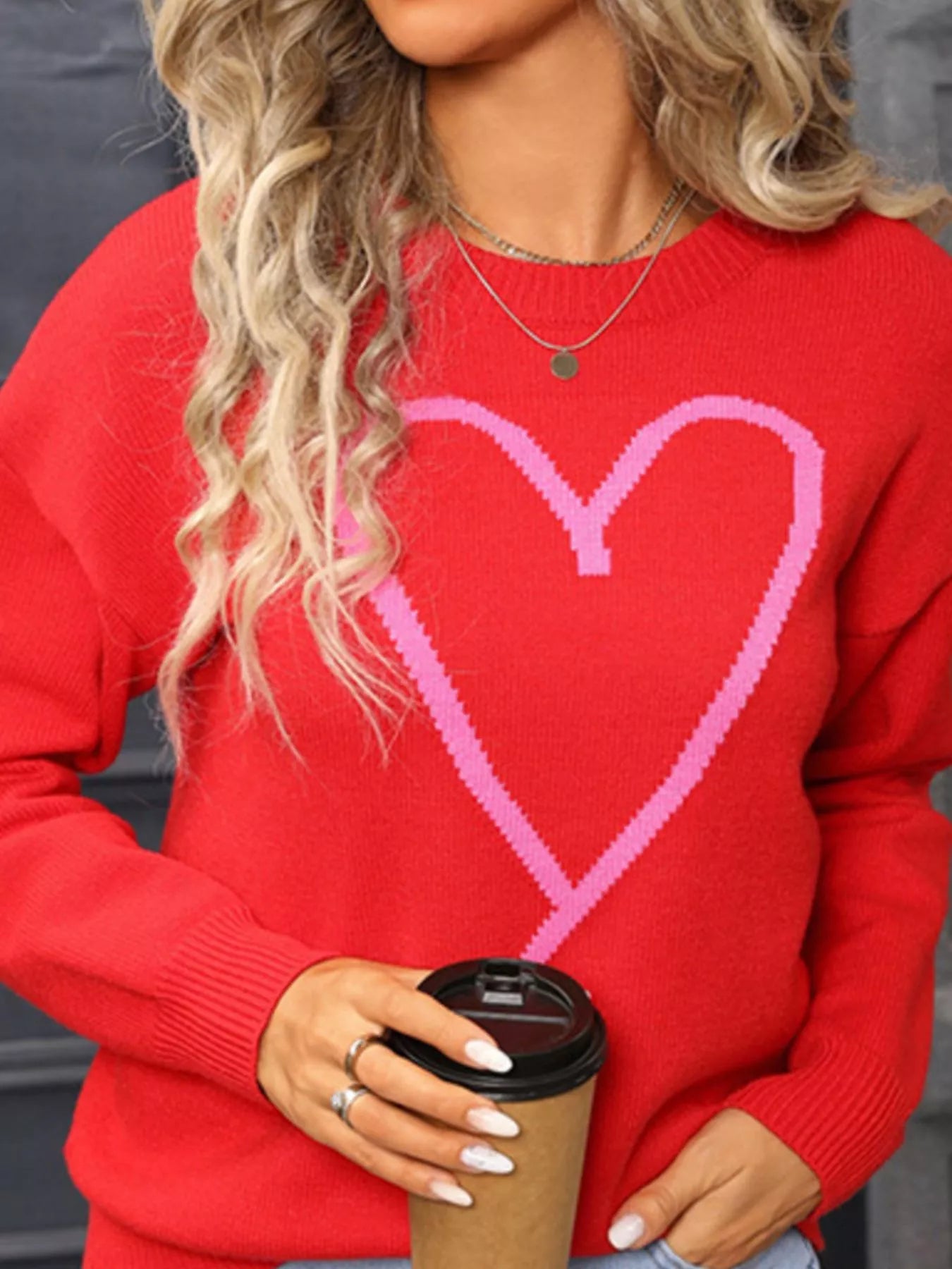 Valentines Day Heart Graphic Dropped Shoulder Sweater for Women
