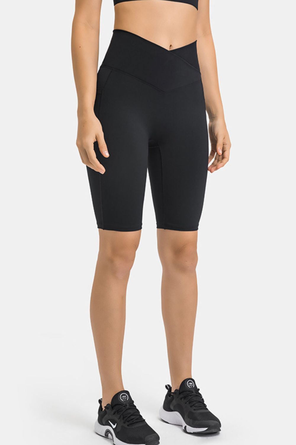 High Waist Biker Shorts with Pockets in Black for Women