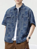Plus Size Plaid Short Sleeve Shirt in Dusty Blue for Men
