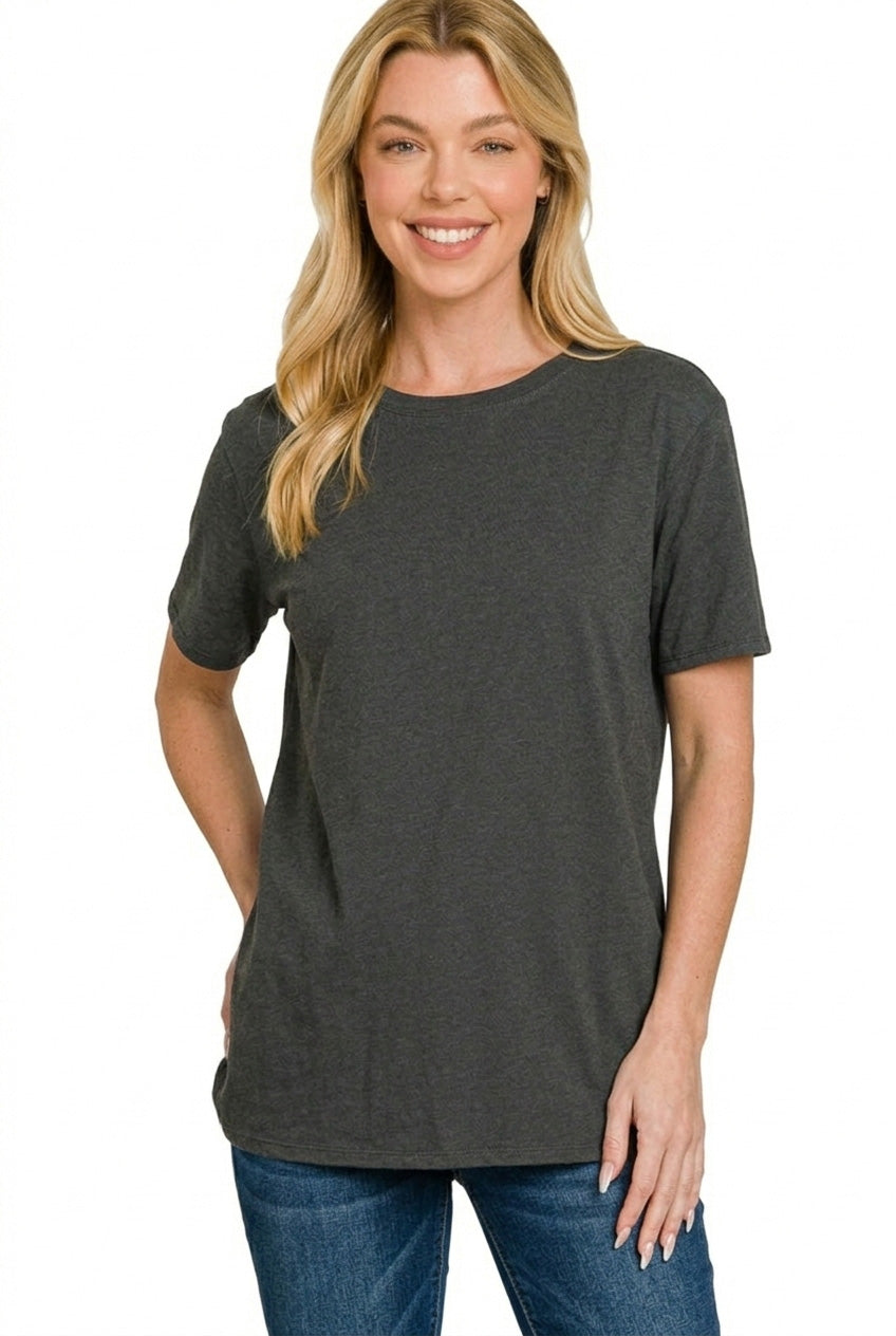 Cotton Boyfriend Round Neck Tee in Black for Women