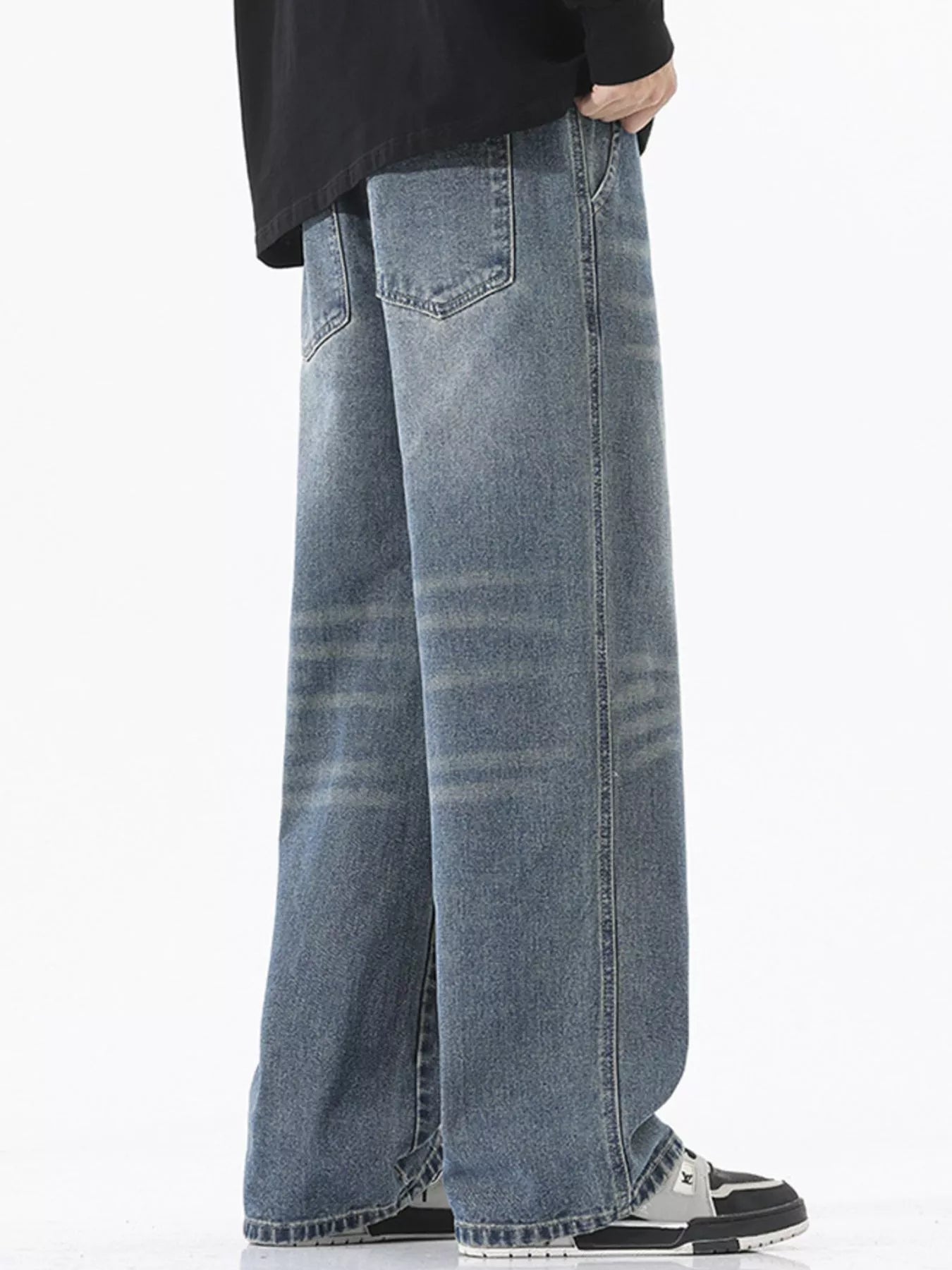 Wash Wide Leg Jeans Plus Size in Vintage Blue for Men