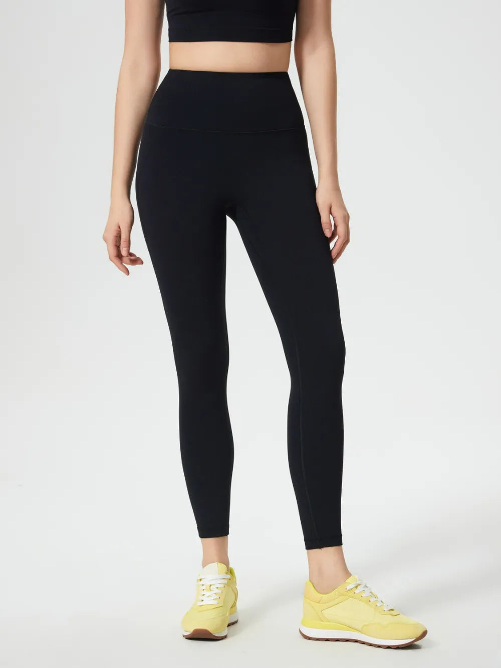 Wide Waistband Active Leggings in Black for Women