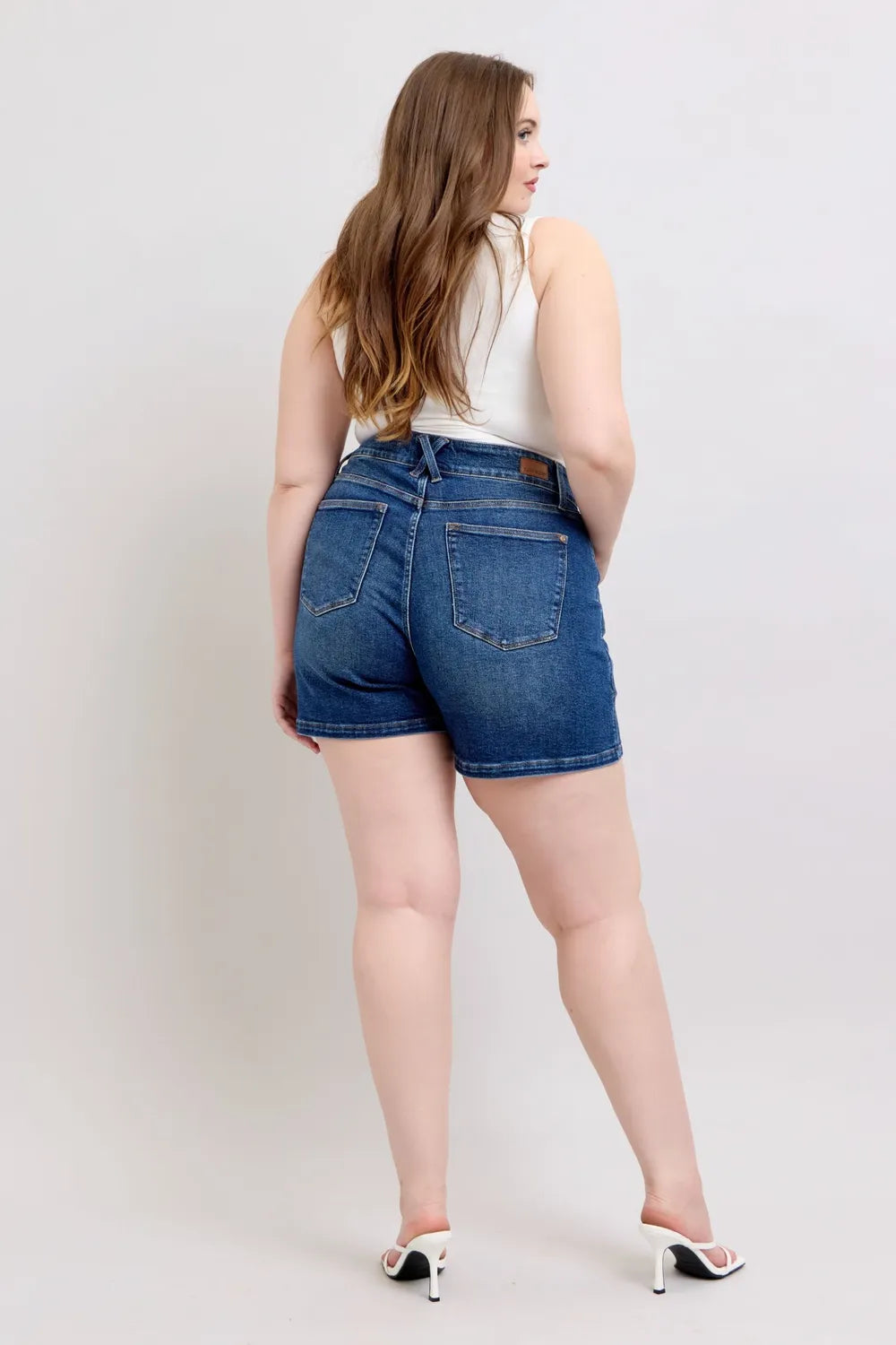 Double Button Waistband Denim Shorts Plus Size for Women